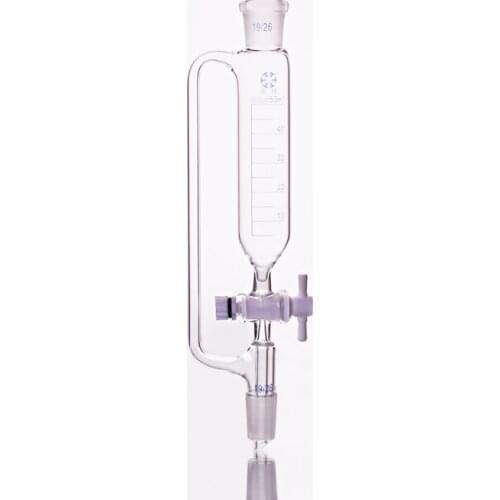 Separatory funnel constant pressure cylindrical shape,standard ground mouth.Capacity 50ml,Joint 19/26+19/26,PTFE switch valve