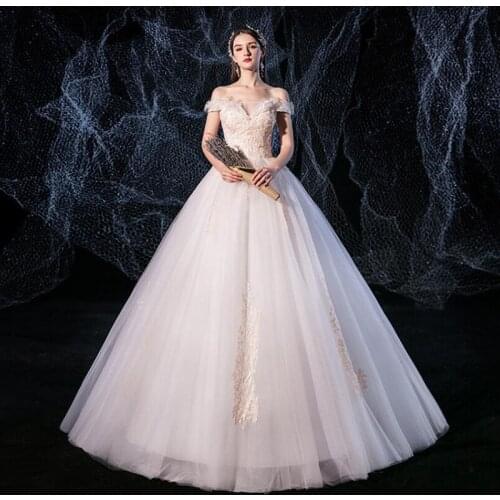 Luxury Bridal WEDDING Gown Appliques Boat Neck Lace Wedding Dresses PLUS SIZES Off Shoulder Anniversary Ceremony Wedding DRESS