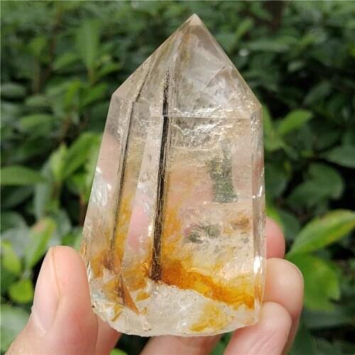Rutilated Quartz Crystal Wand Quartz with Mineral inside Point Meditation Tool Healing Reiki Crystal Wand Decor