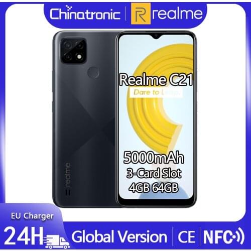 Global Version Realme C21 4GB 64GB Android 10 Mobile Phone 6.5"HD Helio G35 5000mAh 13MP AI Triple Camera EU Charger 3-Card NFC