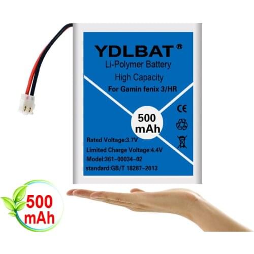 100% New 3.7V 500mAh Replacement Battery For Garmin fenix 3 fenix3 F3 fenix 3 HR GPS sports watch 361-00034-02 FLPB342735