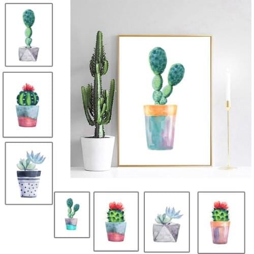 Modern Home Decoration Watercolor Green Succulent Plants Cactus Poster Nordic Wall Art Canvas Painting For Living Room Picture