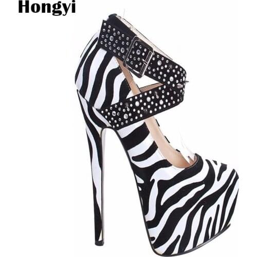 Hongyi Sweet Rhinestone Ankle Belt Shoes Woman Fashion Round Toe Wedding Party Pumps Ladies Sexy Thin Heels Platform Pumps
