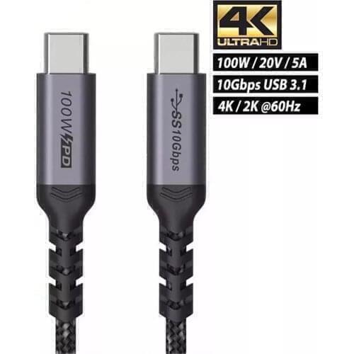 USB C 10Gbps Cable 100W USB 3.1 Gen2 Type-C 5A E-Mark Fast Charging Nylon Braided Cord For MacBook Pro iPad