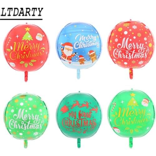 22Inch 4D Merry Christmas Aluminum Foil Balloon Round Santa Claus Elk Christmas Tree Red Green Balloon Ornaments Globos