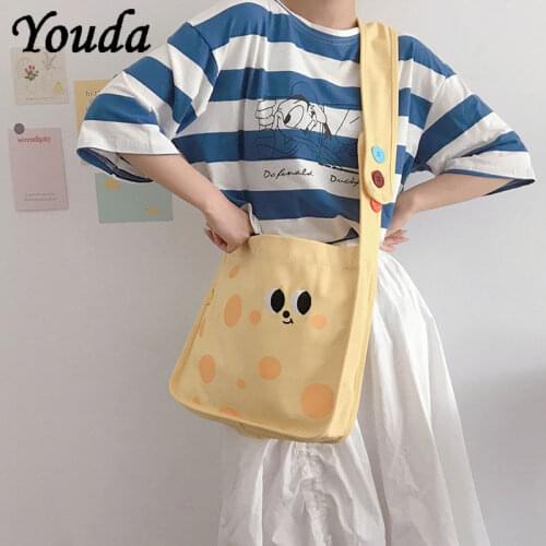 Youda Ladies Fashion Canvas Small Square Bag Korean Version Multifunctional Buttons Shoulder Diagonal Schoolbag High Capacity