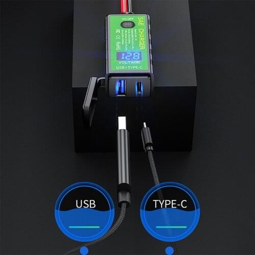 Motorcycle USB Charger 3.1A/4.8A TYPE-C 12V SAE to Dual USB Fast Charging Adapter with Voltmeter On/Off Switch for Phone
