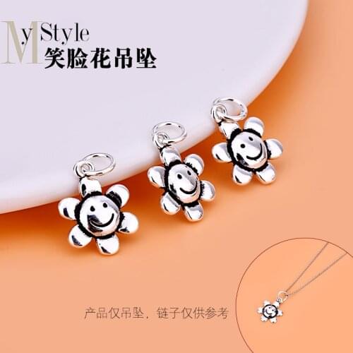 Jewelry DIY accessories sunflower smiley face Flower Pendant S925 Sterling Silver lovely retro necklace bracelet pendant beads