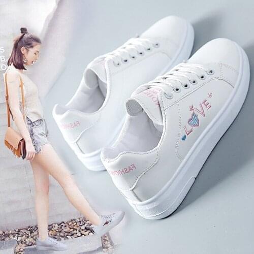 Women White Sneakers Vulcanized Shoes Lace Up Round Toe Casual Women Shoes Fashion Women Shoes Footwear Size 35-40 NVX280