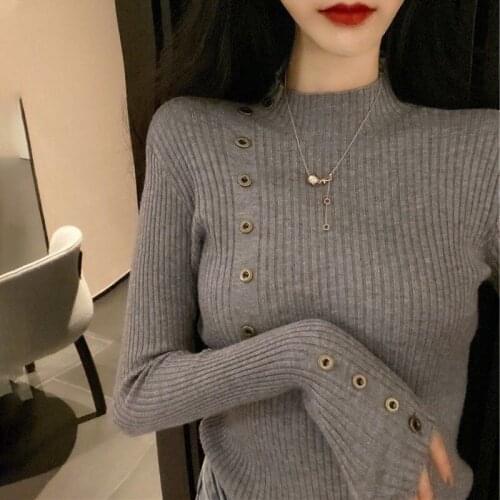 Half High Collar Knitted Sweater Womens Autumn Winter Korean Versatile Thin And Thickened Top Pullover