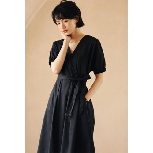 2021 Summer New Arrival French Women High-End Black Vintage Dress Puff Sleeve Office Lady Elegant Temperament Female Slim