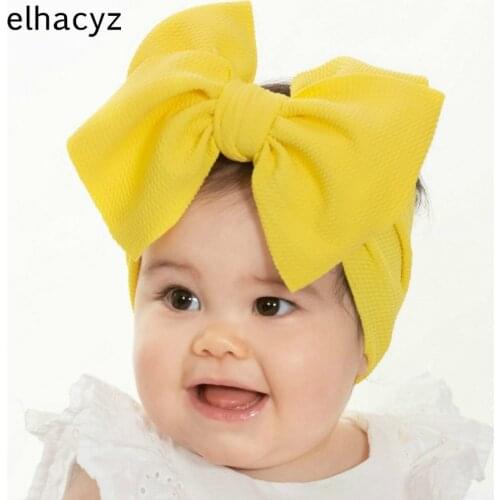 1PC New 2021 Fashion 7'' Big Top Knot Bow Headband Girls Solid Waffle Fabric Hair Band Kids Turban Head Wrap Hair Accessories