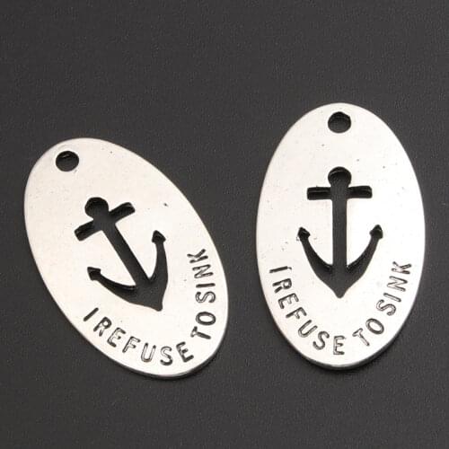 10pcs Silver Color I Refuse To Sink Tags Charms Making Sea Anchor Pendant Bracelet Necklaces Jewelry Supplies A877