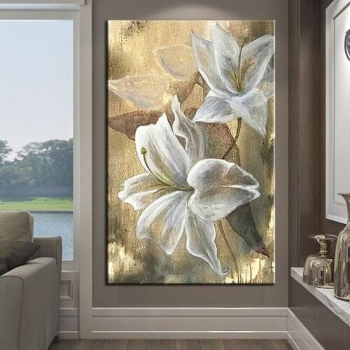 100% Hand Painted Golden Flower Abstract Oil Painting Wall Art Home Decor Wall Pictures Modern On Canvas No Framed Large Size
