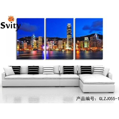 100% high quality 3pcs/set modern USA New York City Buildings Night canvas prints artwork picture printing painting no frame