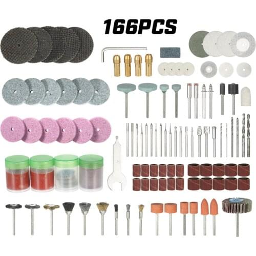 166PCS 1/8'' Shank Rotary Tool Accessories Set Sanding Polishing Grinding Cutting Accessory Bit