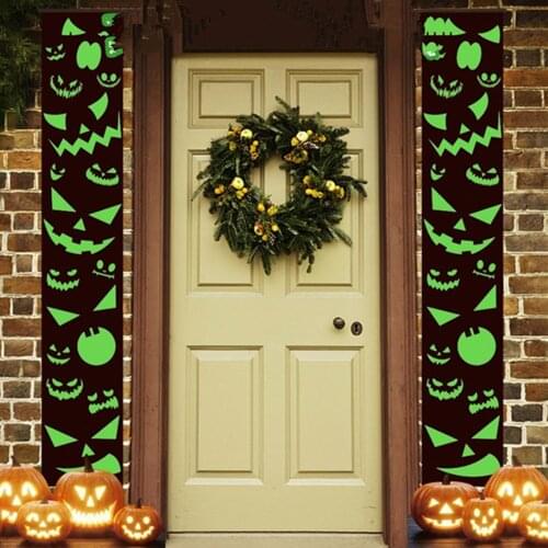 2pcs Glow In The Dark Banner Flag Halloween Porch Door Decor Horror Halloween Party Decoration for Home 2021 Halloween Ornaments