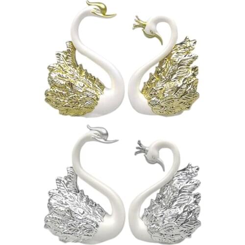 2pcs Romantic Crown Swan Figurine Collection Cake Topper Table Centerpiece Ornament