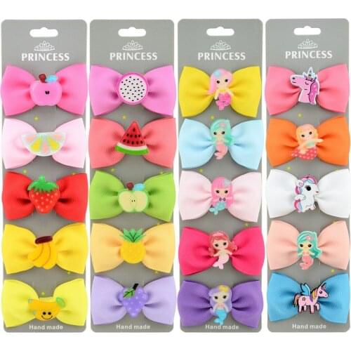 5 Pcs/lot Handmade Baby Hair Clips Girl Bow Knot Princess Hair Pins Colorful Fruit Mermaid Hair Accessories Headwear Present