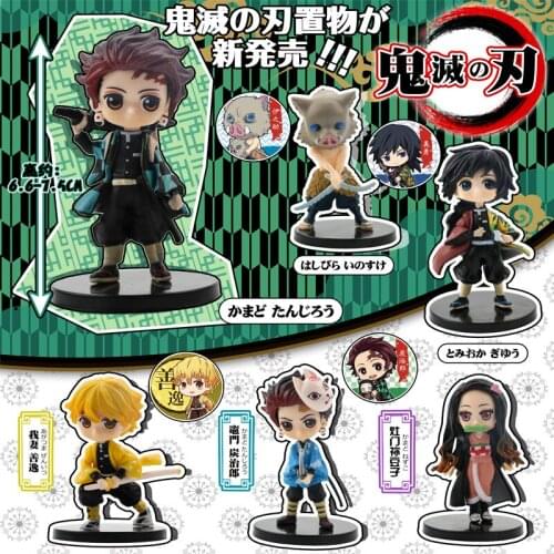 6PCS Demon Slayer Kimetsu no Yaiba Nezuko Zenitsu Tanjirou Inosuke Giyuu Action Figures Toys PVC Figurine model statue doll gift