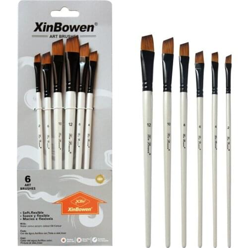 6Pcs/Set Fast Shipping Creative Pearl White Nylon+Wood Watercolor Brush Set Art Supplies Children Students Artist Acrylic Oil