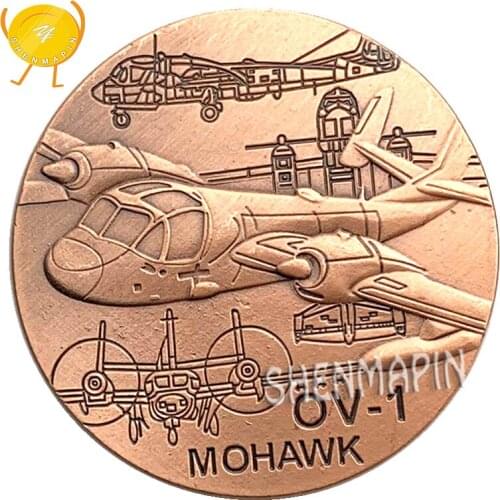 US Army OV-1 Mohawk Reconnaissance Aircraft Commemorative Coin Fighter Honor Medal Challenge Coin Red Copper Coins Collectibles