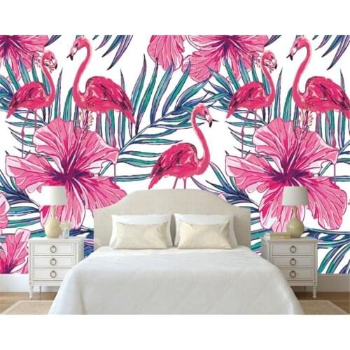 Beibehang Modern high quality photo wallpaper hand drawn flamingo palm leaves mural background wall mural 3d wallpapers for wall
