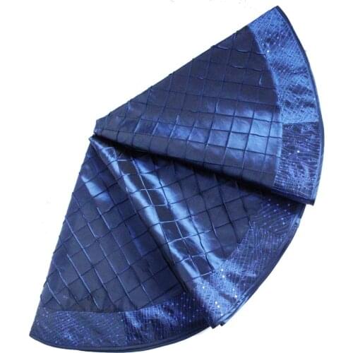 Free Shipping 36"/50" Handcraft Pintuck Faux Silk with Sparkle Glitter Border Christmas Tree Skirt in Blue Color P4515