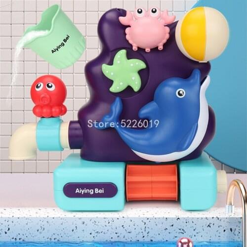 Baby Bath Toy A Set Dolphin Waterwheel Model Suction Cup Game Bathroom Shower Water Play Faucet Water Spray Toys For Kid