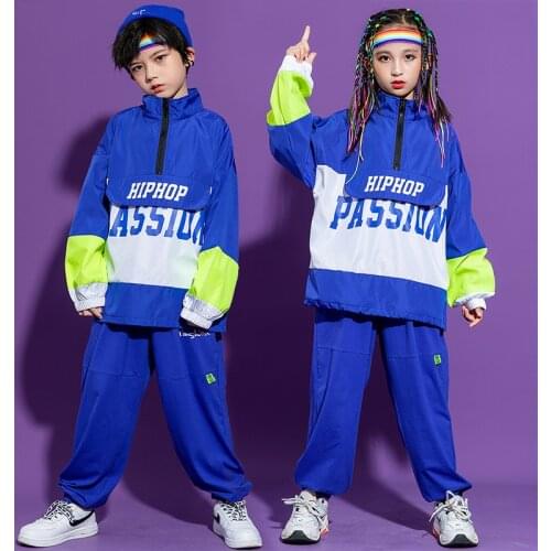 Kid Hip Hop Clothing Blue Turtleneck Oversized Jacket Top Pullover Streetwear Jogger Pants for Girls Boys Dance Costume Clothes