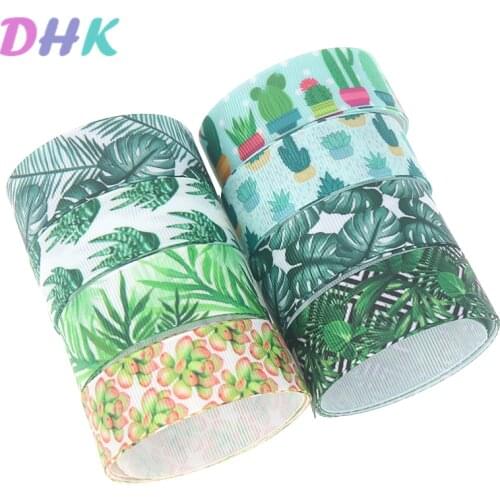 DHK 50yards cactus leaf Printed Grosgrain Ribbon Accessory Hairbow Headwear Decoration DIY Wholesale OEM S1140