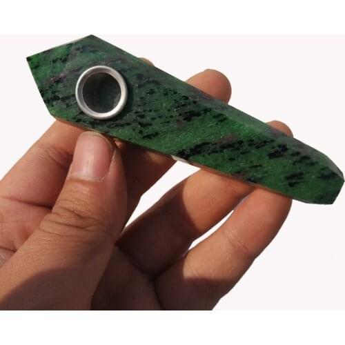 Drop Shipping epidote Natural Ruby Zois Crystal Smoking Pipe + strainer quartz stone healing wand Free Shipping X08