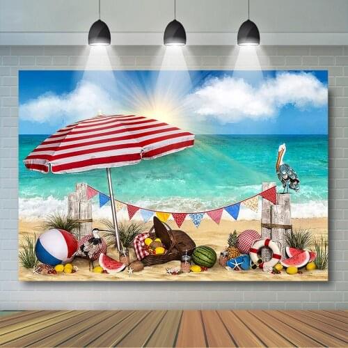 Picnic on the Sand Beach - Baby Kids Summer Artistic Photography Background Blue Sea and Sunset Backdrops