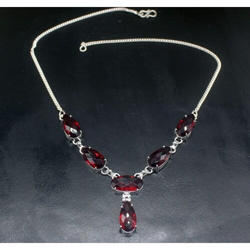 Gemstonefactory Jewelry Big Promotion 925 Silver Beautiful Lovely Red Garnet Women Ladies Gifts Chain Necklace 46cm 202101583