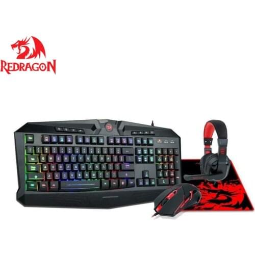 Redragon S101BA Gaming Mouse Keyboard Headset with Microphone Mouse Pad Combo Ergonomic Wrist Rest Keyboard for Windows PC Gamer