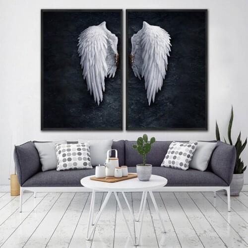 Modern black and white angel wings canvas painting combination wall art for living room home decor poster printing no frame