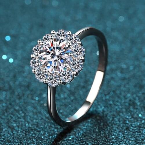 Passed Diamond Test Excellent Moissanite Sun Flower Ring 925 Sterling Silver Perfect Cut 1Ct Gem Ring Fashion Women Wedding