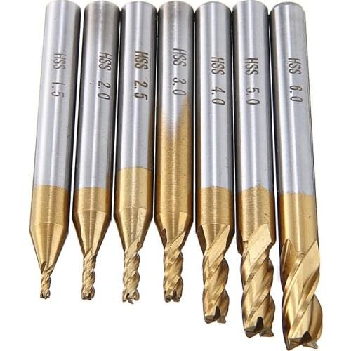 7pcs Milling Tools 4 Flute End Mill Bits 1.5/ 2/2.5/3/4/5/ 6mm 4 Flutes CNC Metal Wood Milling Cutter End Mill