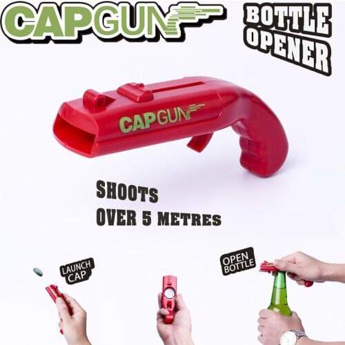 Creative Gun Bottle Opener Portable Drink Wine Corkscrew Flying Cap Launcher Shooter Drinking Game Toy Bar Tool Kitchen Gadget