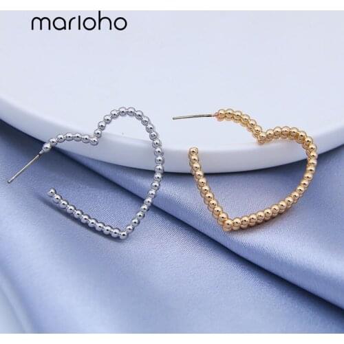Marioho Bead Love Heart Dangle Earrings Fashion Earrings Bohemian Style Cool Alloy Heart Shape Hollow Out Earrings Ear Stud