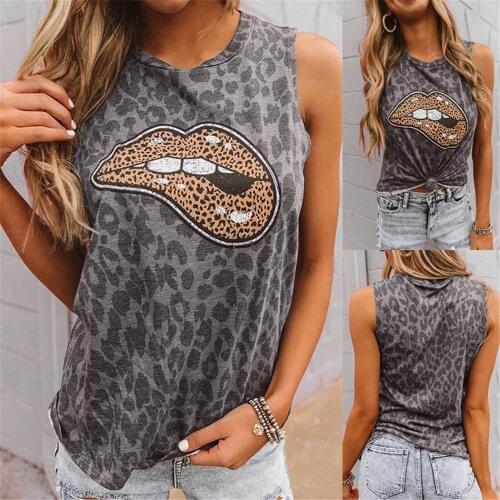 Leopard Lips Print Women Panther Tank Tops O-neck Sleeveless Oversized Tank Tshirt Ladies Summer Harajuku Fashion Clothes