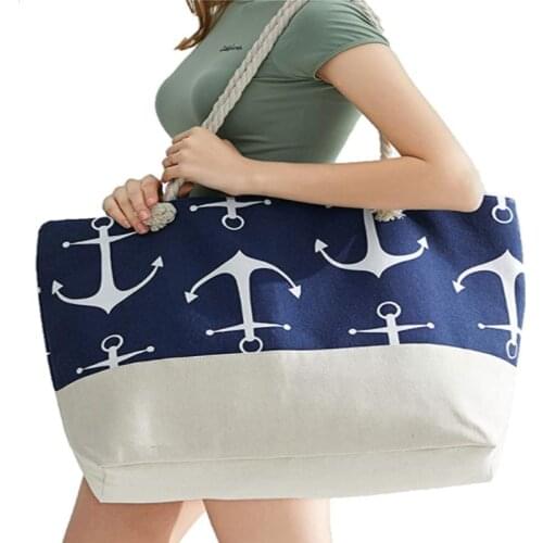 Reusable Tote Beach Bag Linen Casual Womens Shoulder Bag Foldable Shopping Bag