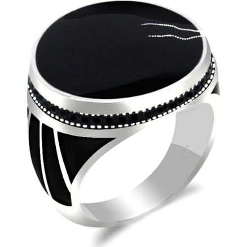 925 Sterling Silver Men Rings with Black Enamel Simple Design for Mature Male Women Unisex Fashion Jewelry Couple Birthday Gift