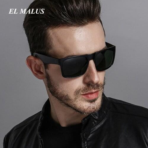 [EL MALUS]Retro Polarized Big Sunglasses Mens Square Frame Blue Lens Oversized Male Classic Sun Glasses Night Vision Oculos