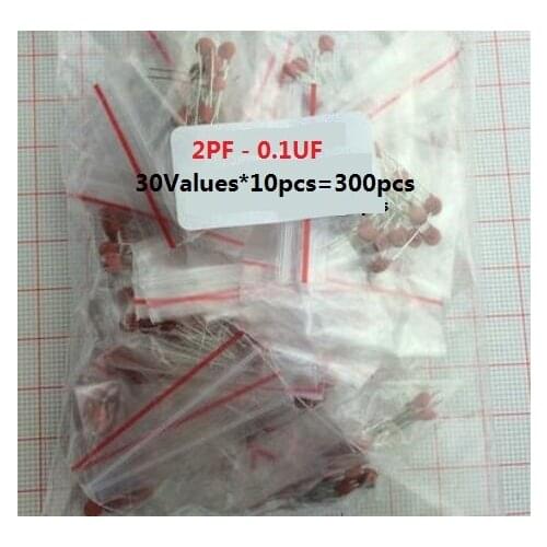 2pf to 0.1uf Ceramic capacitor kit 300PCS=30 Values*10pcs 50V 10/15/20/470/103/104/472/473/p/pf Assorted kit set Assortment pack