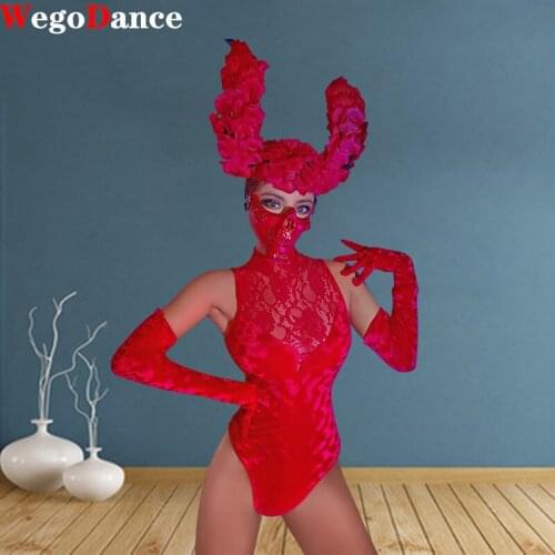 New Lace Bar DS Performance Costume Nightclub Halloween Theme Party Gogo Sexy Collar Dance Bodysuit