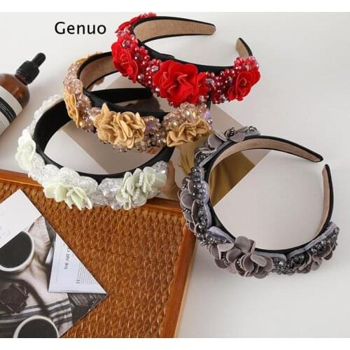 New Floral Hair Band Headdress Press Hair Bridal Elegant Retro Hair Accessories Women Hairbands Headband Crystal Hair Hoop Bezel