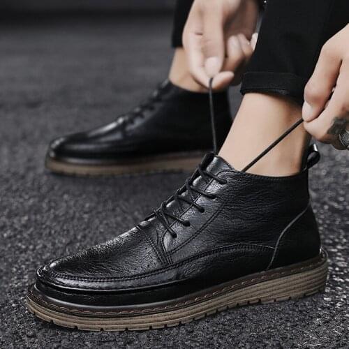 High-top leather British wind winter new mens tide boots Winter Shoes Men Genuine Leather Shoes Men Boots Business Loafers Men