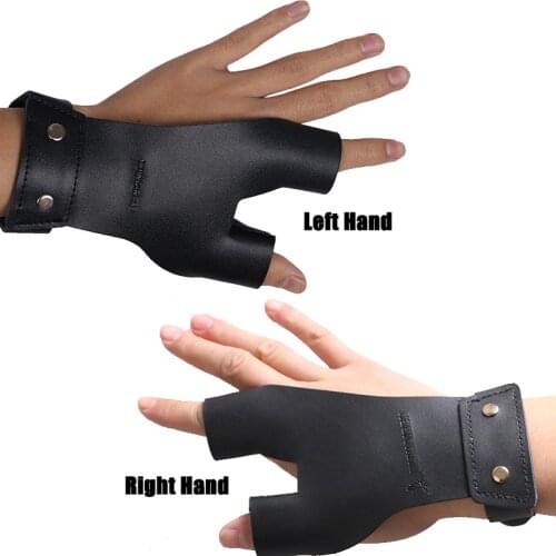 Archery Finger Glove Outdoor Hunting Shooting Bow Arrows Accessories Black Leather Finger Protector Protection Left Right Hand