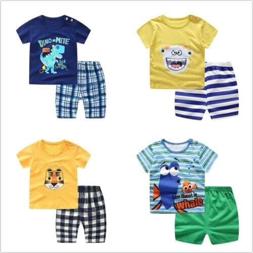 Boy girls pyjamas New summer cotton kids clothes girls set short sleeve clothes sets Clothing Short sleeve T-shit+shorts Pants